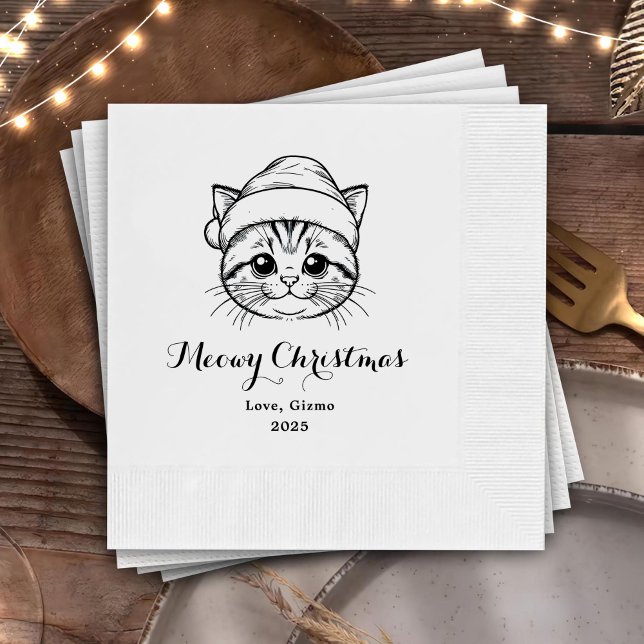 Meowy Christmas Custom Cat Drawn Wedding Napkins (Creator Uploaded)