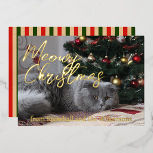 Meowy Christmas Custom Cat Photo Foil Holiday Card