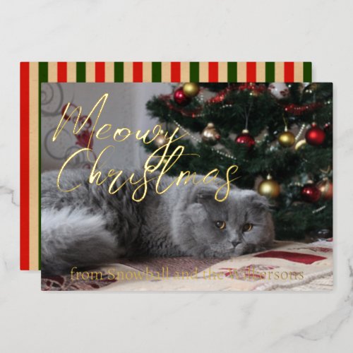 Meowy Christmas Custom Cat Photo Foil Holiday Card