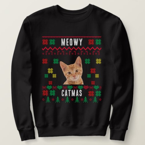 Meowy Christmas Custom Cat Photo Ugly Xmas  Sweatshirt