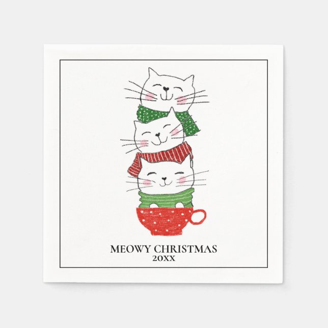 Meowy Christmas Custom Cats Cup Scarves Cute Napkins (Front)