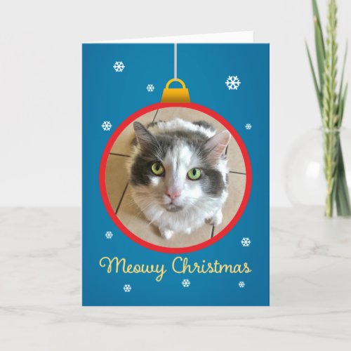Meowy Christmas CUSTOM FRAME add Your Cat Photo Holiday Card