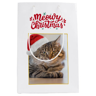Meowy Christmas Custom Photo Medium Gift Bag