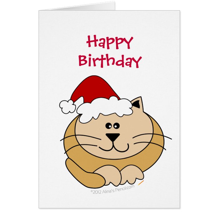 Meowy Christmas Cute Cartoon Cat Happy Birthday Cards