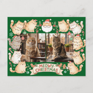 Meowy Christmas Cute Cartoon Cat Lover Two Photo Postcard