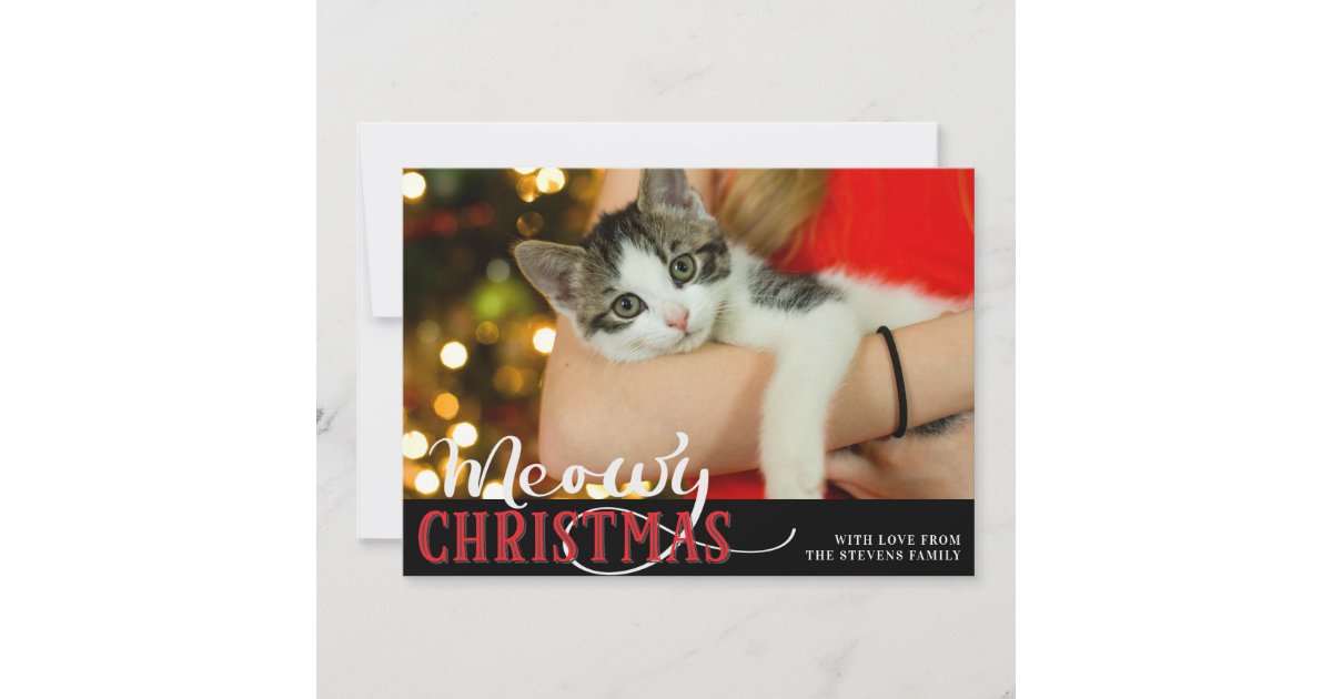 Meowy Christmas Cute Cat Add Your Custom Photo Holiday Card | Zazzle