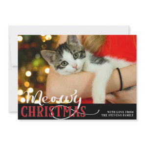 Meowy Christmas Cute Cat Add Your Custom Photo Holiday Card