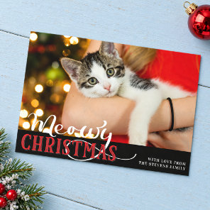 Meowy Christmas Cute Cat Add Your Custom Photo Holiday Card