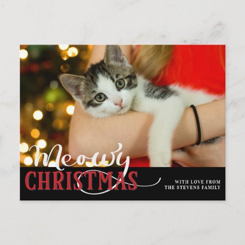 Meowy Christmas Cute Cat Add Your Custom Photo Holiday Postcard