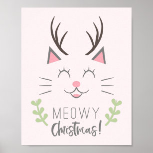 Meowy Christmas   Cute Cat, Antlers Poster