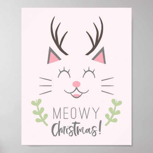 Meowy Christmas  Cute Cat Antlers Poster