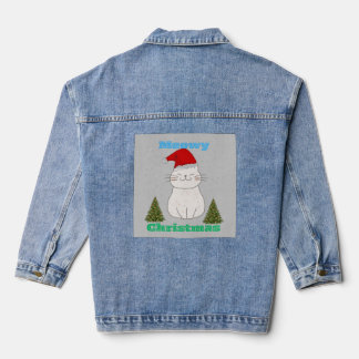 Meowy Christmas Cute Cat Design | Funny Holiday Ca Denim Jacket