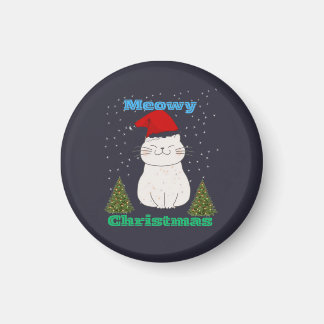 Meowy Christmas Cute Cat Design | Funny Holiday Ca Magnet