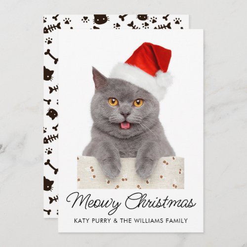 Meowy Christmas Cute Cat Holiday Custom Photo Card