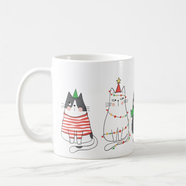 Meowy Christmas Cute Cat Holiday Mug (Left)