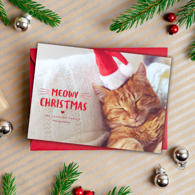 Meowy Christmas | Cute Cat Holiday Photo Card | Zazzle