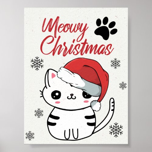 Meowy Christmas Cute Cat Poster