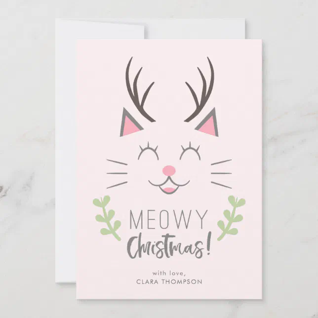 Meowy Christmas | Cute Cat Pun Christmas Holiday Card | Zazzle
