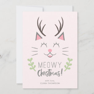 Meowy Christmas   Cute Cat Pun Christmas Holiday Card