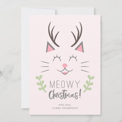 Meowy Christmas  Cute Cat Pun Christmas Holiday Card