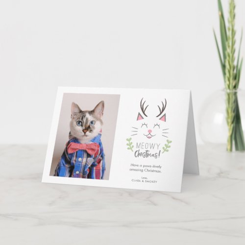 Meowy Christmas Cute Cat with Antlers Xmas Photo Card