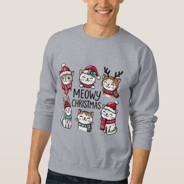 Meowy Christmas Cute Cats Kitten Festive Holiday  Sweatshirt (Front)