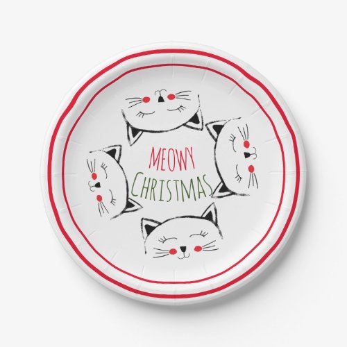 Meowy Christmas cute cats Paper Plates