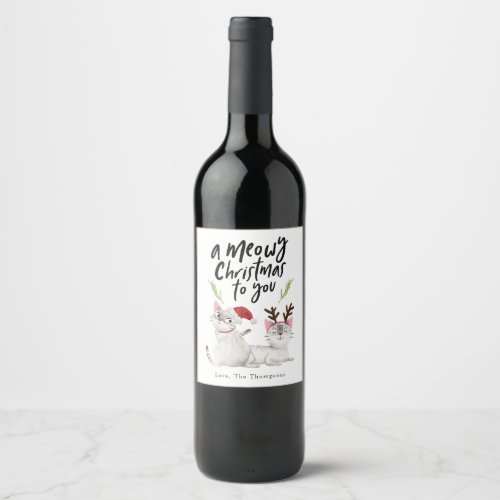 Meowy Christmas Cute Cats Wine Label