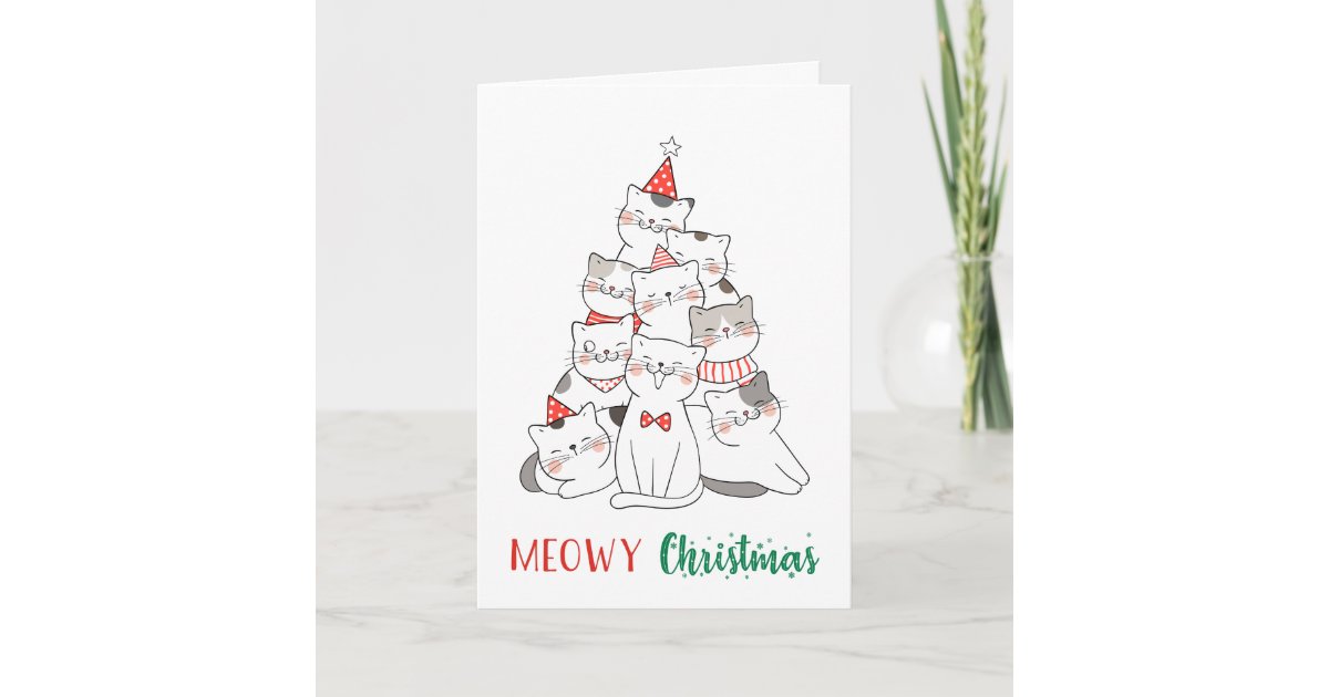 Meowy Christmas Cute Funny Cat Lover Kitten Pun Card | Zazzle