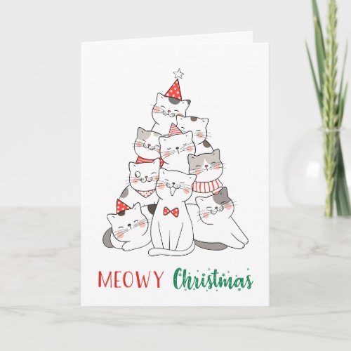 Meowy Christmas Cute Funny Cat Lover Kitten Pun Card