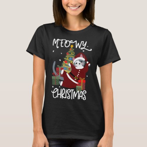 Meowy Christmas Cute Funny Cat Lover  T_Shirt
