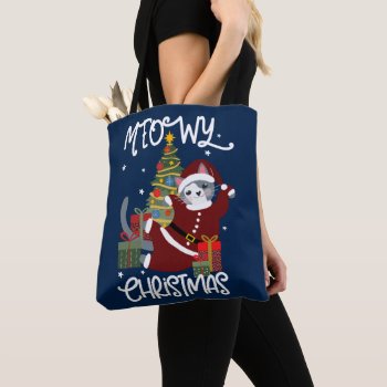 Meowy Christmas Cute Funny Cat Lover  Tote Bag by LitleStarPaper at Zazzle