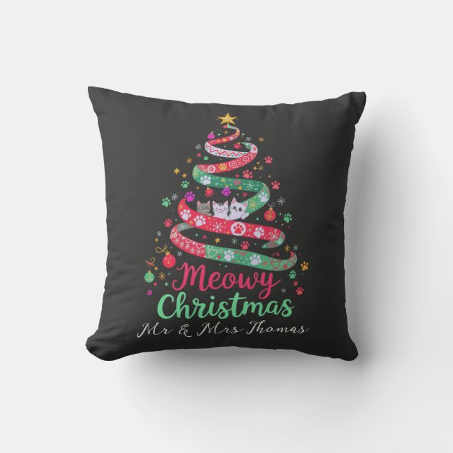 Meowy Christmas Cute & Funny Holiday Design Throw Pillow (Front)