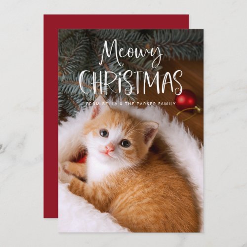 Meowy Christmas  Cute Funny Pet Cat Photo Holiday Card