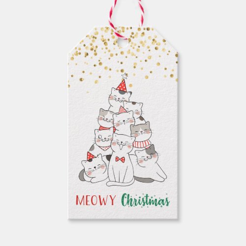 Meowy Christmas Cute Funny Pun Cat Kitty Lover Gift Tags