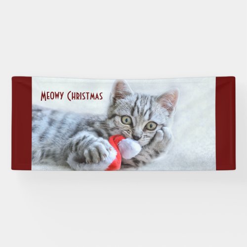 Meowy Christmas Cute Gray Tabby Cat Banner