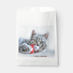 Meowy Christmas Cute Gray Tabby Cat Favor Bag