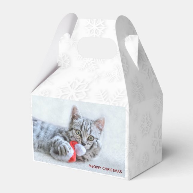Meowy Christmas Cute Gray Tabby Cat Favor Boxes (Front Side)