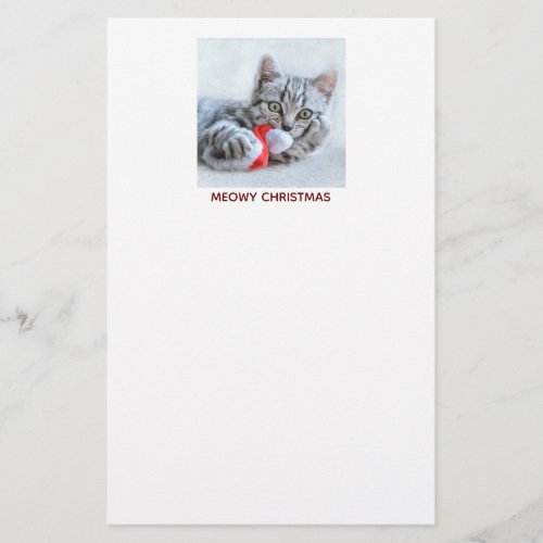 Meowy Christmas Cute Gray Tabby Cat Stationery