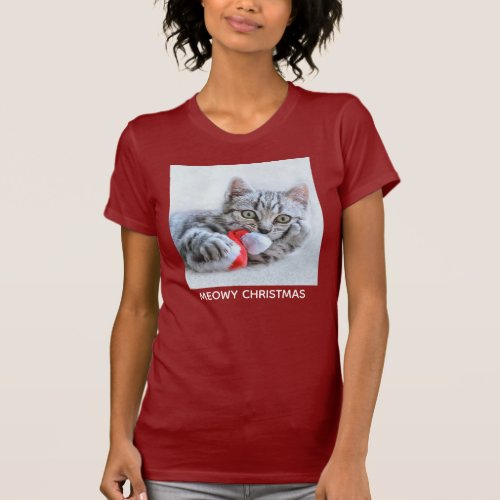 Meowy Christmas Cute Gray Tabby Cat T_Shirt