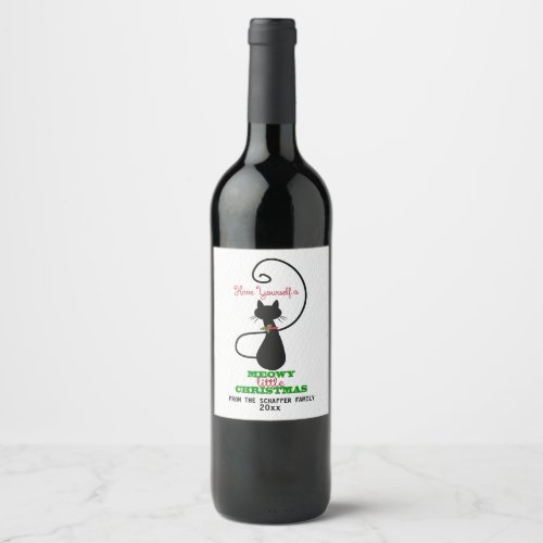 Meowy Christmas Cute Holiday Cat Wine Label