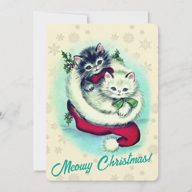 Meowy Christmas Cute Kittens Retro Artwork Holiday Card (Front)