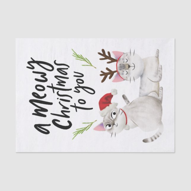 Meowy Christmas Cute Kitty Cat Typography Tissue Paper (Front)