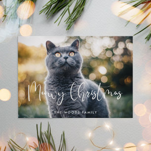 Meowy Christmas Elegant Calligraphy Cat Photo Holiday Card