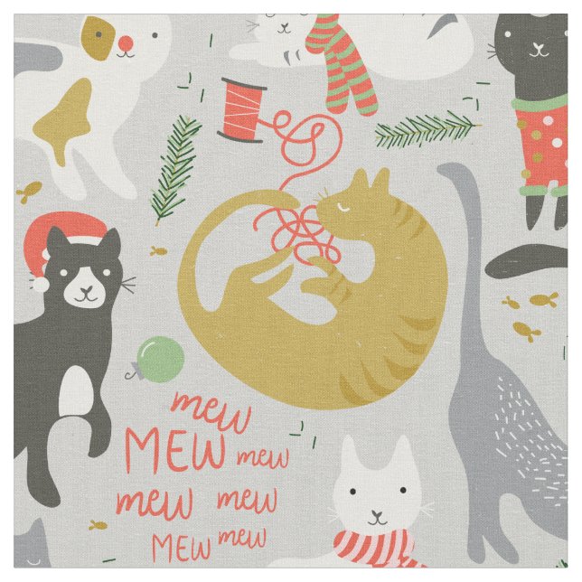 Meowy Christmas Fabric (Close Up)