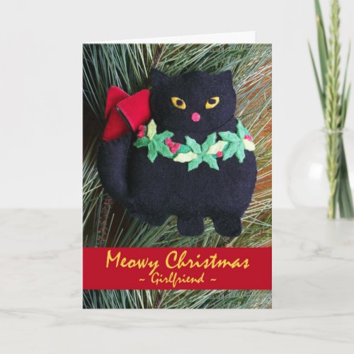 Meowy Christmas for Girlfriend Black Cat Ornament Holiday Card