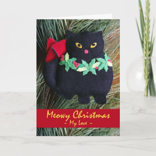 Meowy Christmas for Husband Black Cat Ornament Holiday Card