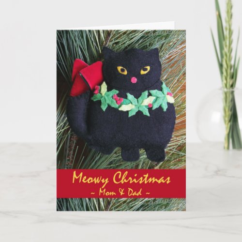 Meowy Christmas for Parents Black Cat Ornament Holiday Card