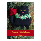 Meowy Christmas for Sister, Black Cat Ornament (Front)
