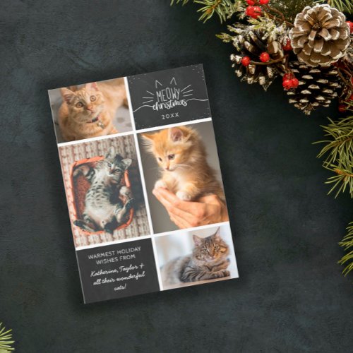 Meowy Christmas _ Four Cat Photo Collage Announcement